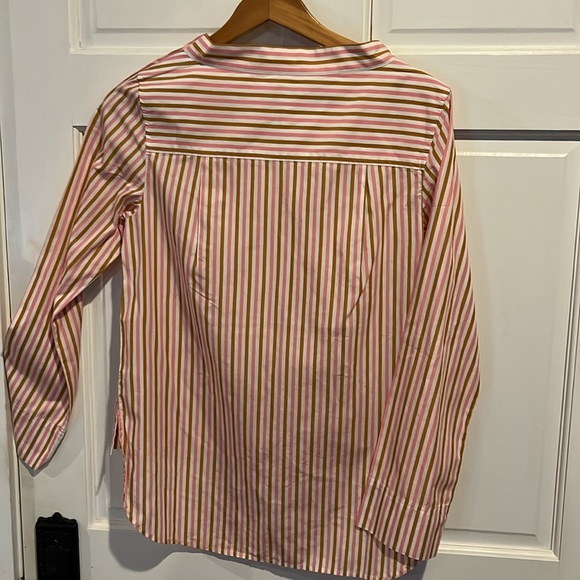 SALE! J Crew NWT Sz 2 Women's Funnel-Neck Drop Hem Striped Pink Brown White Top - Picture 5 of 17